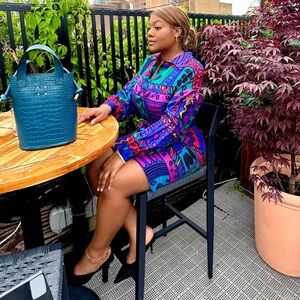 Carol Mignon Silk Abstract Art To Wear Colorful Belted Shirt Dress